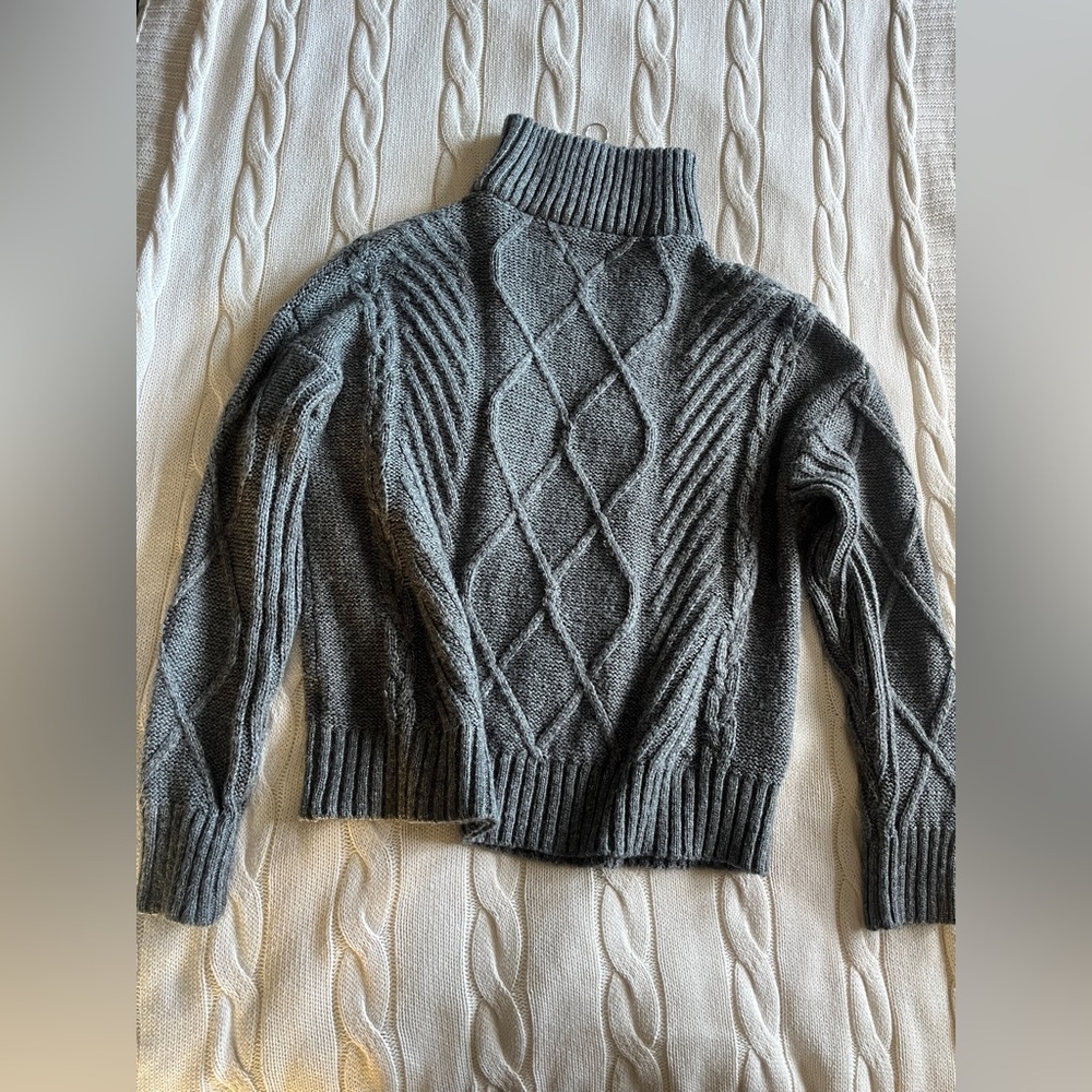 SYNDYS x REVOLVE JAX CHARCOAL GREY HALF ZIP CANLE KNIT SHAWL COLLAR SWEATER ZARA - Picture 7 of 7